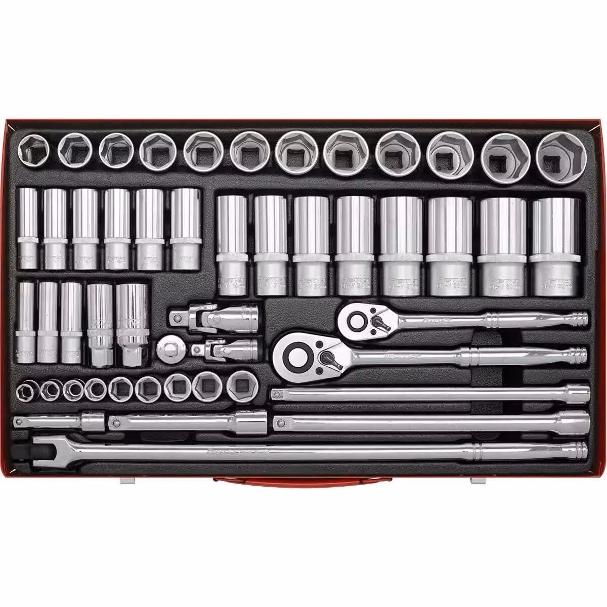 Loops 50 Piece Metric Socket Set with 1/2 inch and 3/8 inch Square Drive and Ratchet Handle in Silver and Multicolour – 4