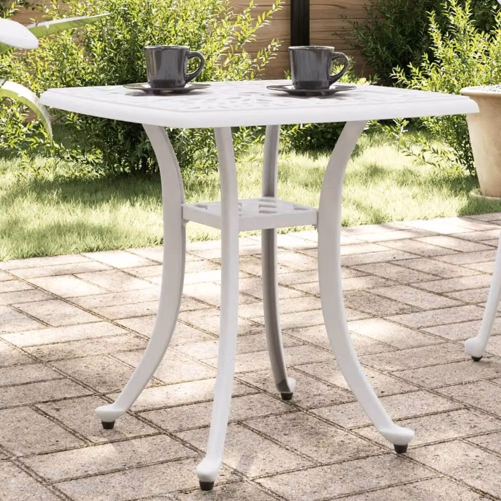 Berkfield Home White Square Garden Table in Powder Coated Aluminium, W/D/H: 53 x 53 x 53 cm – 2