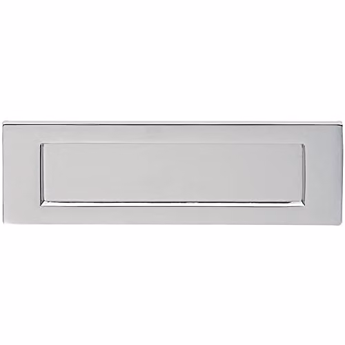 Loops Inward Opening Letterbox Plate in Polished Chrome, W: 27.8 cm, H: 9.5 cm