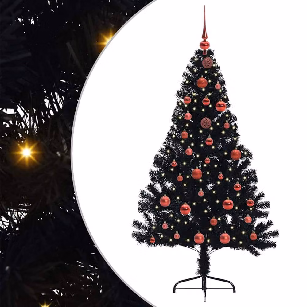 Berkfield Home Artificial Pre-lit Christmas Tree, Black, Height: 150 cm – 2