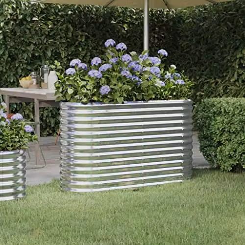 vidaXL Galvanised Steel Garden Raised Bed, Silver, W: 114 cm, D: 40 cm, H: 68 cm – 2