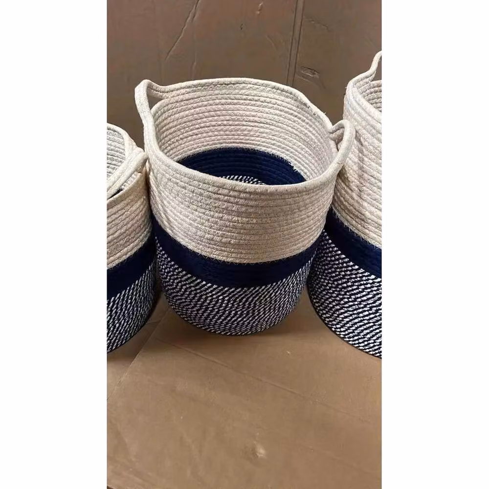 FORGEVIO Small Collapsible Cotton Rope Laundry and Toy Storage Basket in White – 3