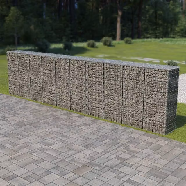 Berkfield Home Galvanised Steel Gabion Fence with Covers in Silver, W: 600 cm, D: 50 cm, H: 150 cm – 1