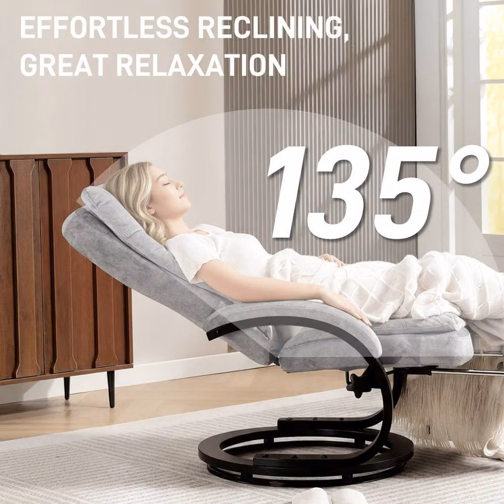 STILVORA Grey Velvet Recliner Armchair with Swivel Base and Manual Lever – 5