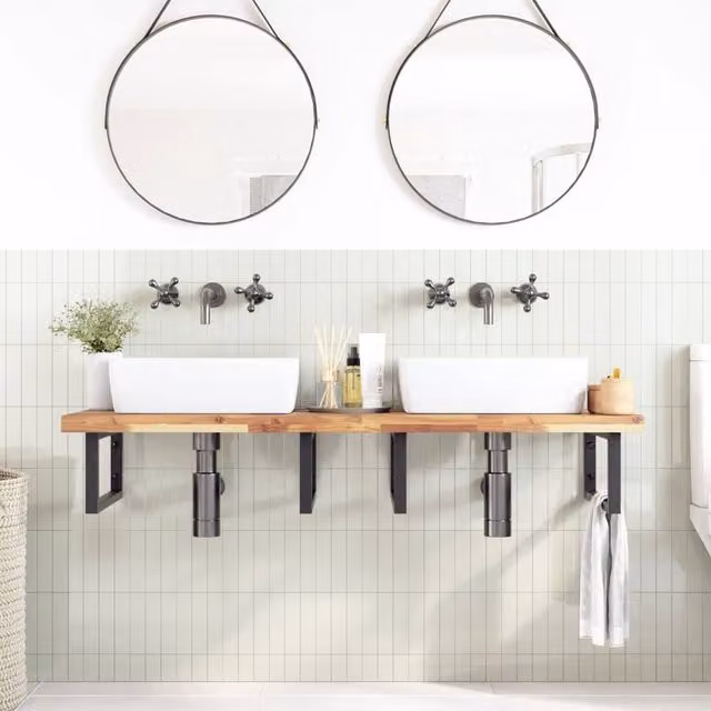 Berkfield Home Untreated Solid Wood Acacia Bathroom Vanity Top in Brown, W/D/H: 120 x 50 x 4 cm