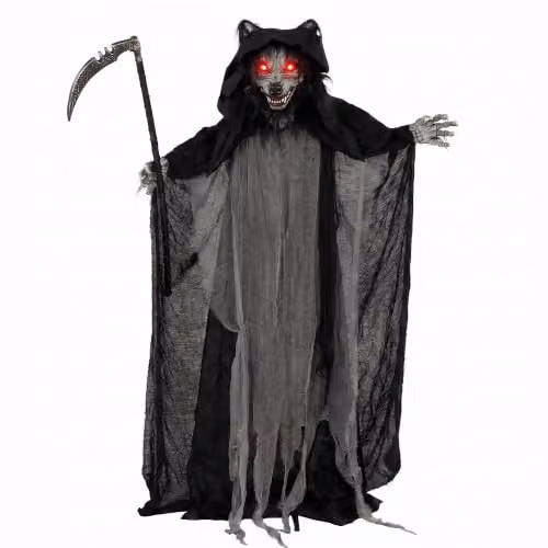 HOMCOM Halloween Standing Werewolf Animated Decoration with Light-Up Eyes in Black and Red, Height: 170 cm