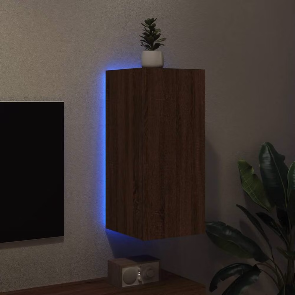 Berkfield Home Modern Wall Mounted TV Cabinet with Integrated LED Lights in Brown Oak, W/D/H: 70 x 30.5 x 35 cm – 3