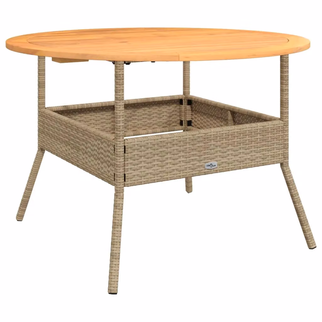 Berkfield Home Garden Table with Acacia Wood Top and Beige Poly Rattan, W: 110 cm, D: 71 cm – 2
