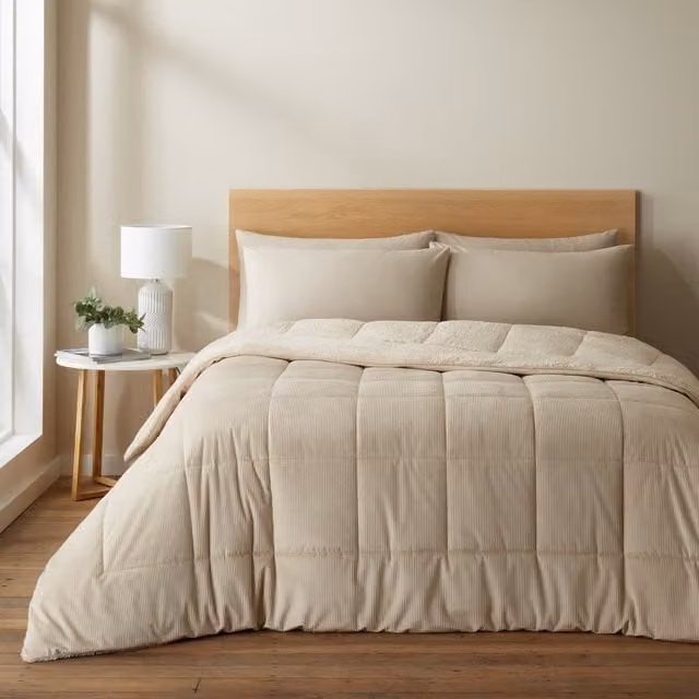 Catherine Lansfield Cosy Cord 6.5 Tog Coverless Comforter Bedspread, Beige, W: 200 cm, D: 220 cm