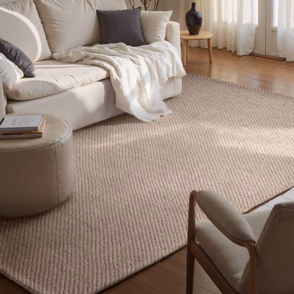 THE RUGS Lyon Handwoven Wool and Cotton Beans Round Rug in Beige, Diameter: 200 cm – 2