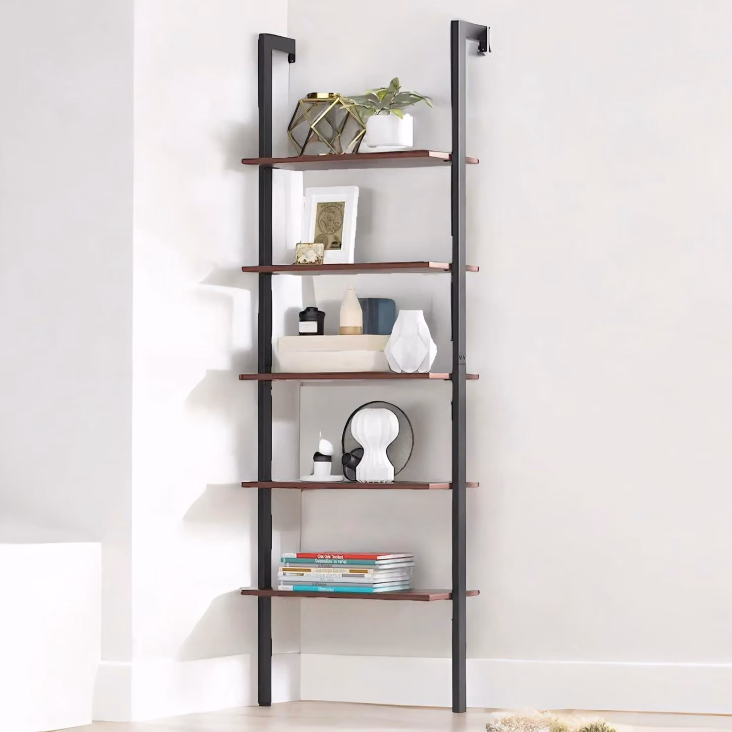 Rafaelo Mobilia 5 Tier Wall Mounted Ladder Storage Shelf in Brown – 2