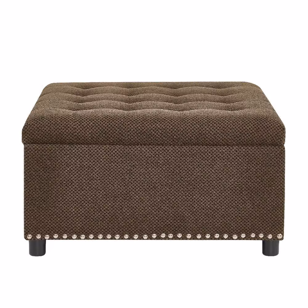Rolipo Square Storage Ottoman Footstool in Brown with Silver Rivets – 6