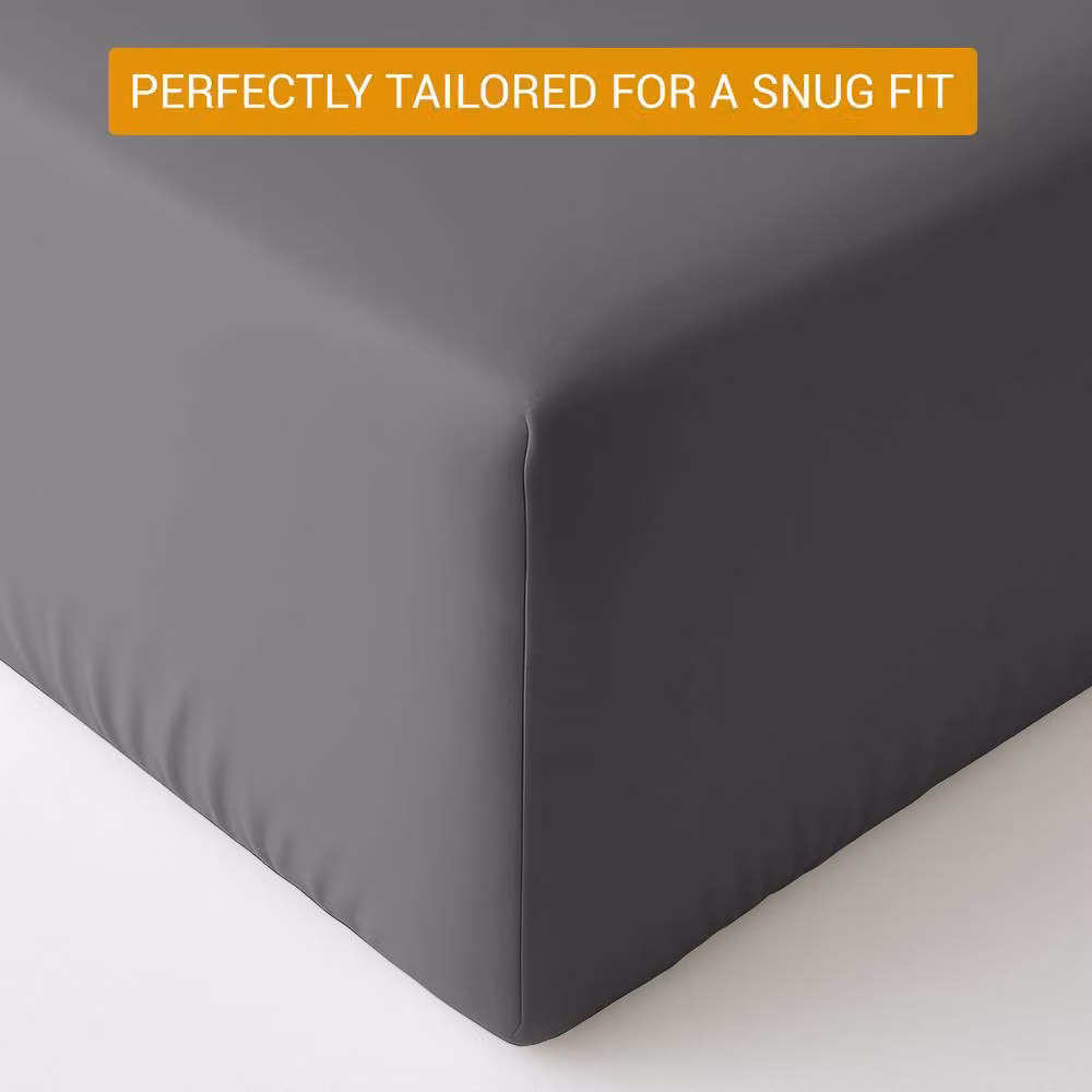 Pamposh Extra Deep Cotton Mako Satin Fitted Sheet in Anthracite Grey, Depth: 35 cm – 4