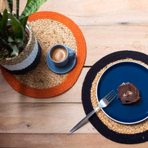 KDMD Round Jute and Cotton Boho Place Mat in Maroon, Diameter: 30 cm – 2