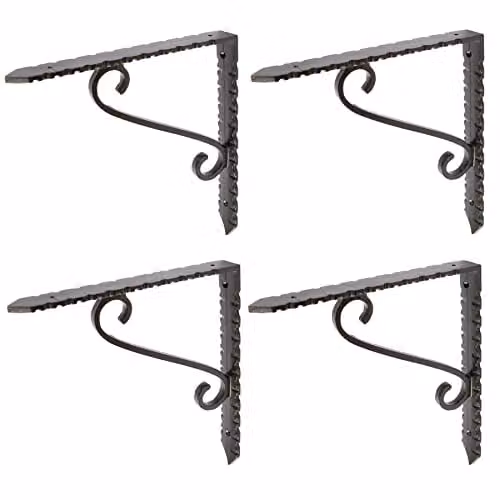 Hammer and Tongs Notched Scroll Iron Shelf Bracket, Matt Black, Pack of 4 – 1