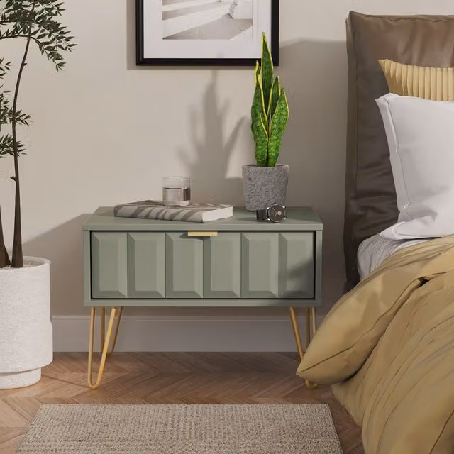 2 U Metro Ready Assembled Wide Side Table with 1 Drawer in Pale Green and Gold – 1