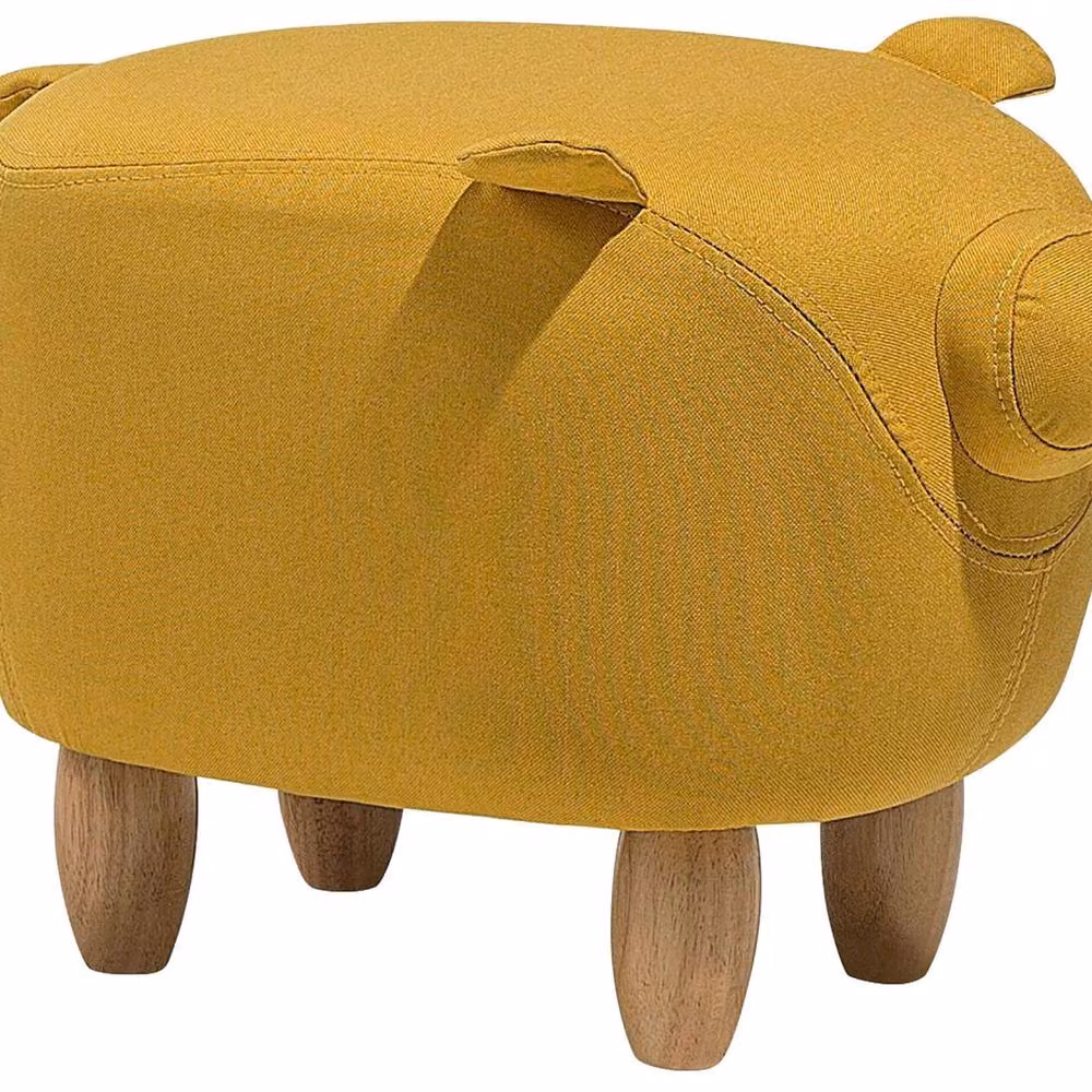 Wyld and Coco Pig-Shaped Kids Stool in Yellow Fabric with Solid Rubberwood Legs – 2