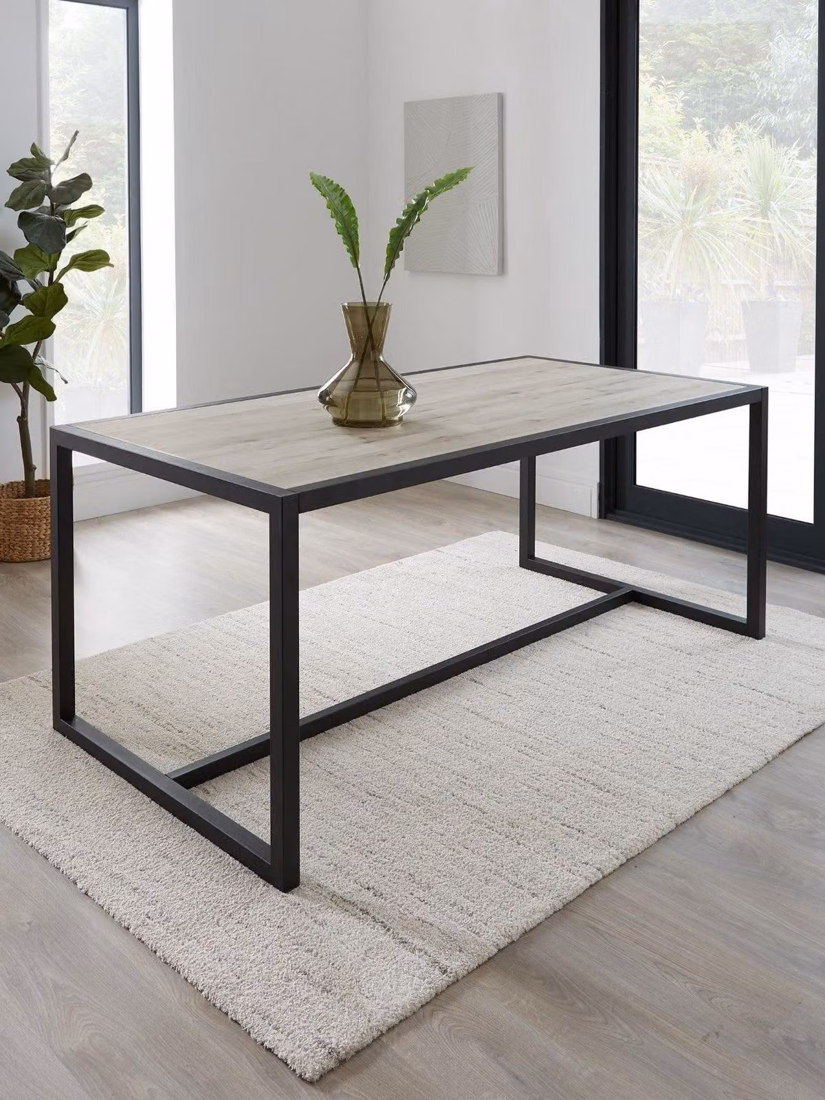 Harlem Industrial Style Rectangular Dining Table in Grey Oak and Black Metal