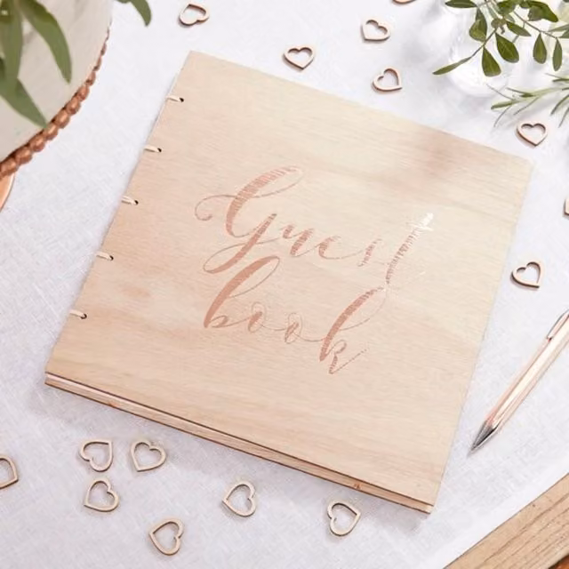 KDMD Rose Gold Wooden Hardcover Guest Book with Cardboard Pages, W/D/H: 32.0 x 23.0 cm