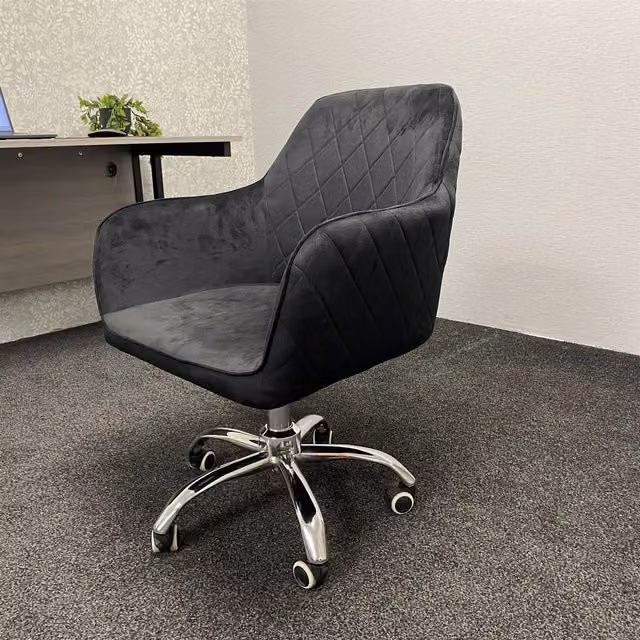 KOSY KOALA Black Velvet Swivel Office Chair with Armrests and Castors, H 92.0 x W 60.0 x D 60.0 cm