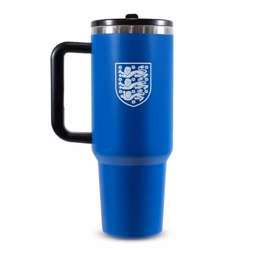Hy-Pro Officially Licensed England FA Blue Thermal Flask with Handle and Straw, 1.18 l Stainless Steel Vacuum Insulated Water Bottle – 1