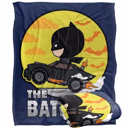 LOGOVISION The Batman (2022) Batmobile Wheelie Chibi Super Soft Fleece Throw Blanket, Multicolour, W: 152 cm, D: 127 cm – 1