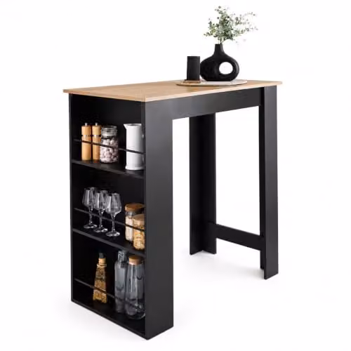 SPOT ON DEALZ Black Kitchen Island Bar Table with Wine Rack and Storage Shelves, H 105 cm x W 100 cm x D 60 cm – 5