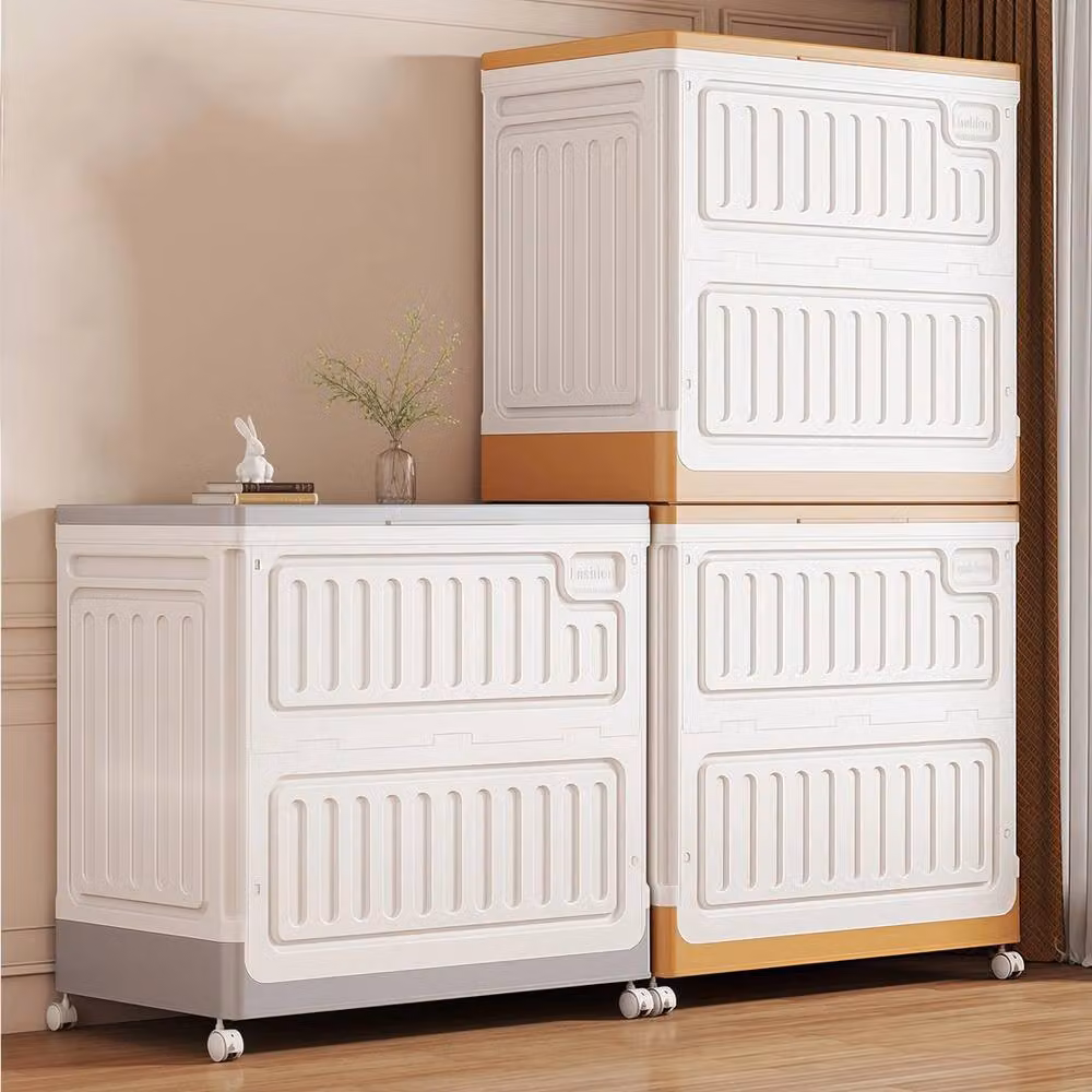 NESTLUNE 95L Large Stackable and Foldable Storage Box in Orange and White – 3