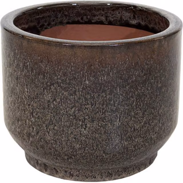 Mega Collections Brown Glazed Ceramic Round Tabletop Plant Pot, Height: 38 cm