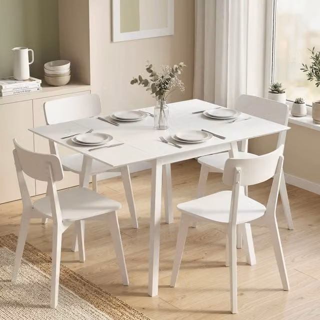 HOMCOM White Modern Folding Drop Leaf Kitchen and Dining Table for 2-4 Adults – 1