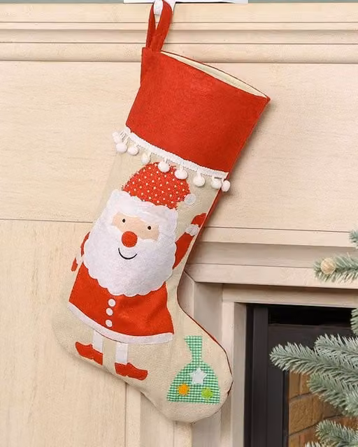 Dibor Set of 4 Red and Multicolour Santa Claus Pom Pom Christmas Gift Bags and Hanging Stockings – 1