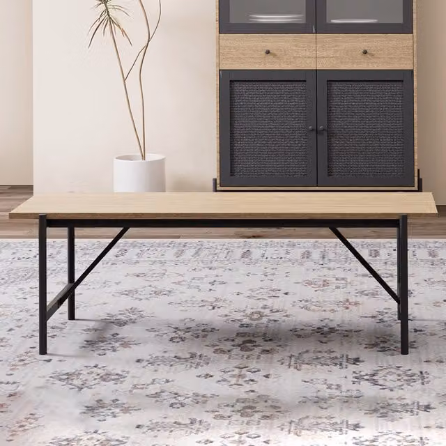 Livingandhome Industrial Wood and Metal Dining Bench in Black and Multicolour