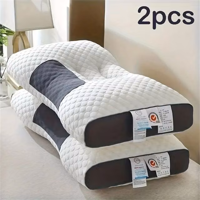Hinsinc 2-Pack Orthopaedic Cervical Neck and Shoulder Pain Relief Pillows in Milk White