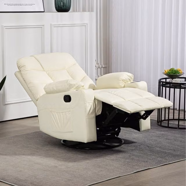 HOMCOM Manual Recliner Chair in Cream Synthetic Leather with Side Pocket