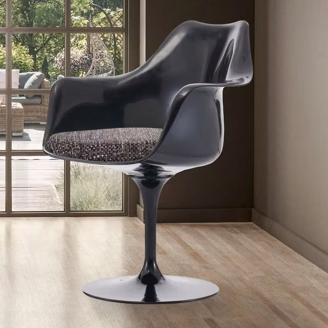 Fusion Living Black Tulip Armchair with Textured Cushion in Grey and Black
