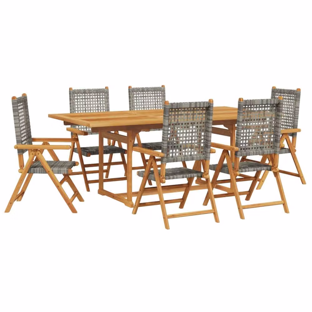 Berkfield Home 7 Piece Grey Poly Rattan and Acacia Wood Garden Dining Set – 2