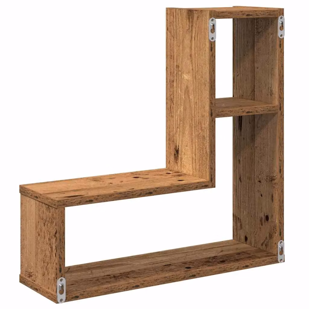 Berkfield Home Wall Mounted Cube Shelves, 2 Piece Set in Old Wood Brown, W/D/H: 50 x 15 x 50 cm – 5