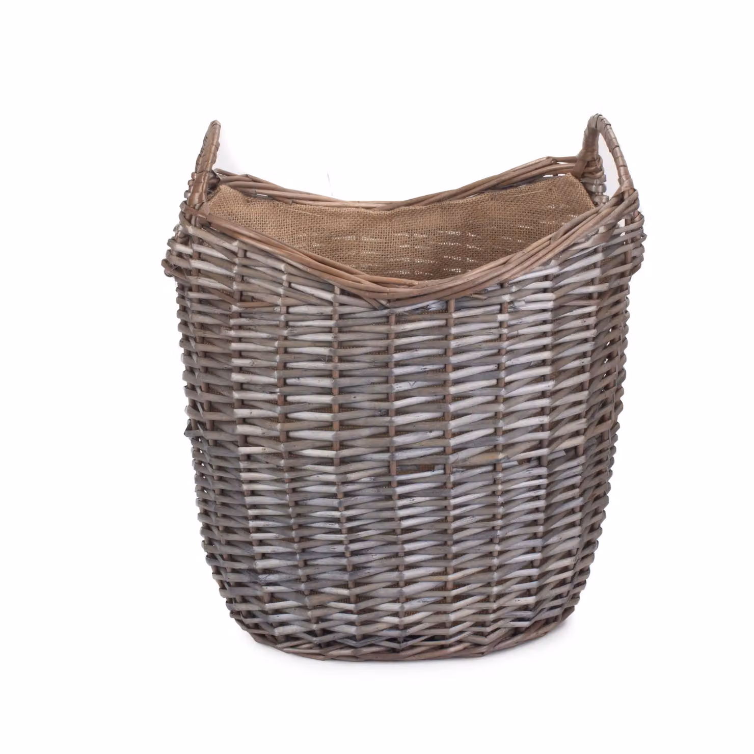 Red Hamper Wicker Scoop Neck Antique Wash Hessian Lined Log Basket in Brown, Diameter: 25 cm – 2