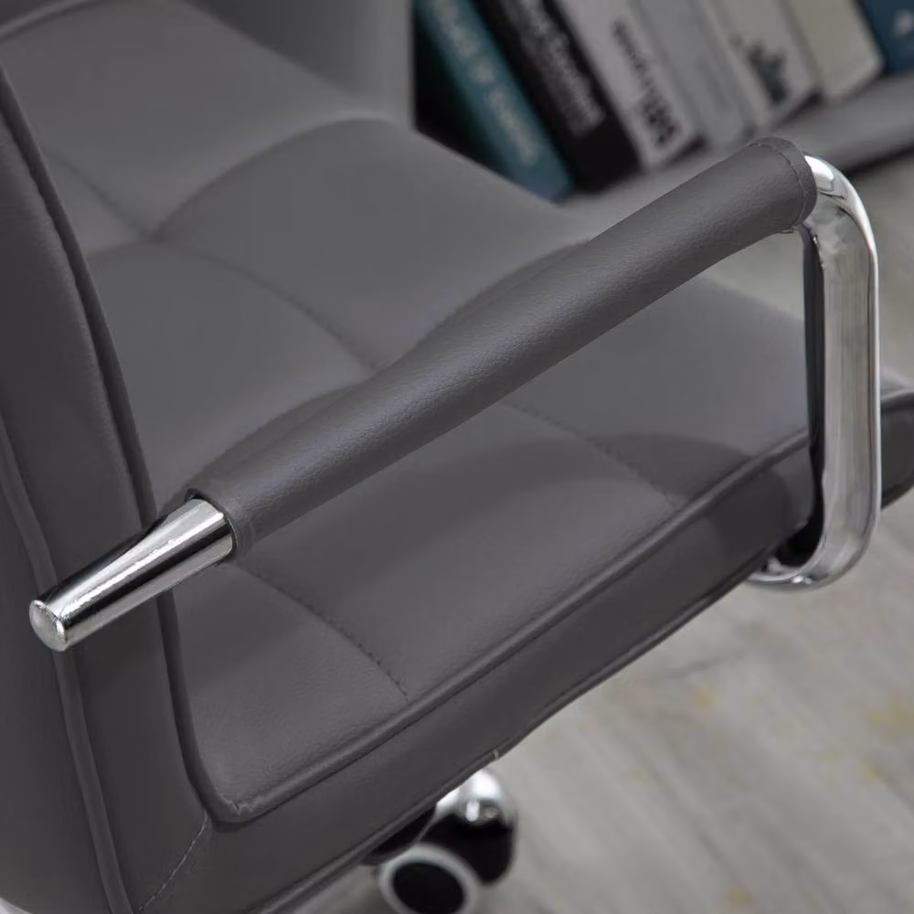 Rolipo Grey PU Leather Swivel Vanity Office Chair with Adjustable Height – 5