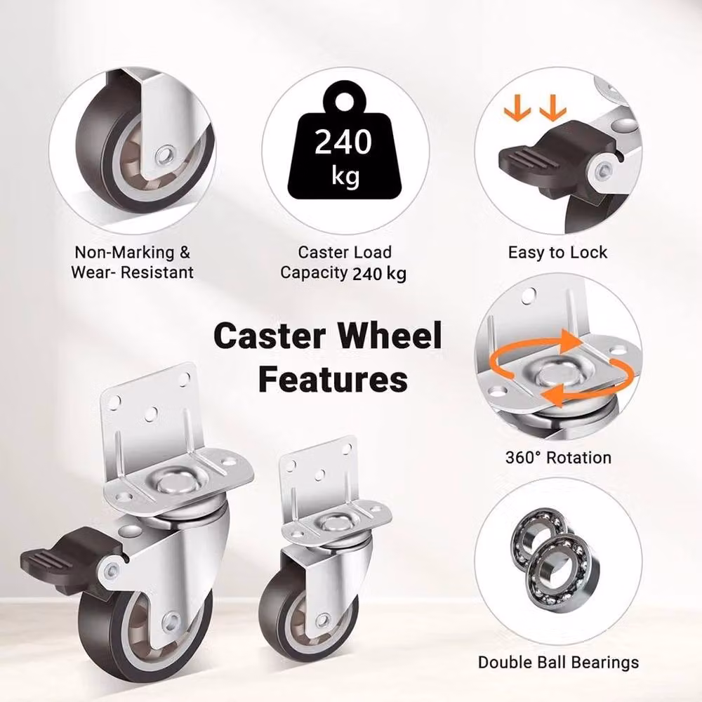 Kelvenix Silver TPR Swivel Castor Double Wheels with Brake, W: 52 cm, H: 6.5 cm – 2