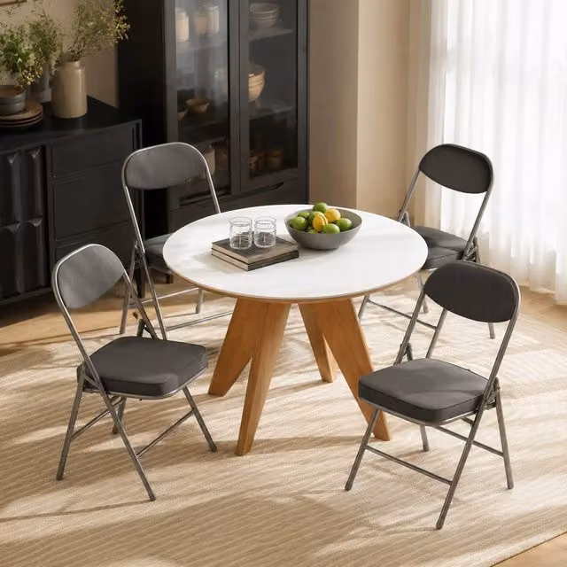 STILVORA Set of 4 Modern Folding Chairs with Grey Corduroy Upholstery and Metal Frame, W/D/H: 48.5 x 45 x 82 cm