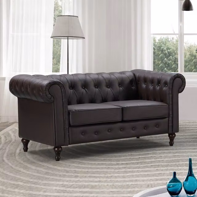 Artemis Home Richland 2 Seat Chesterfield Sofa in Brown Synthetic Leather