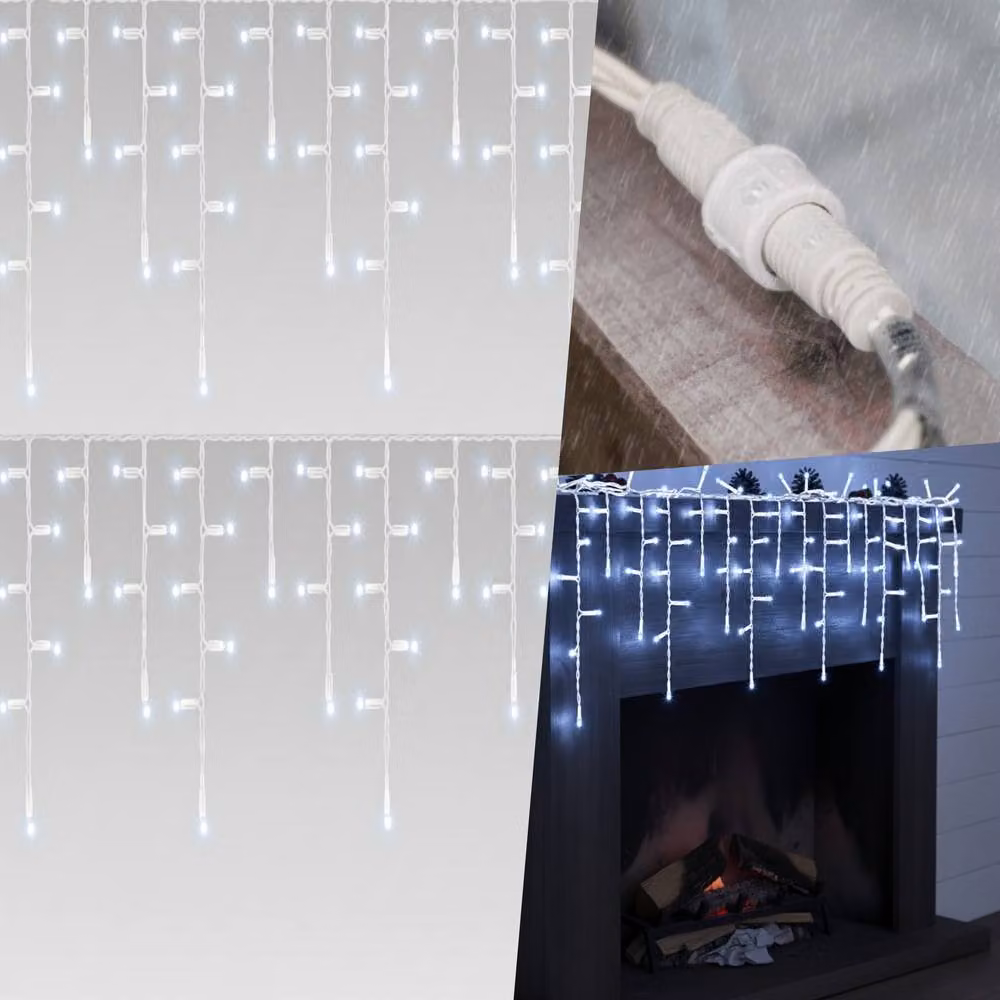 Pegdev Cool White LED Icicle Lights with White Cable, Connectable, 2m – 3