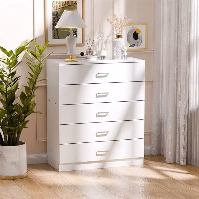 Nordara 5 Drawer Chest in White with Metal Handles – 1