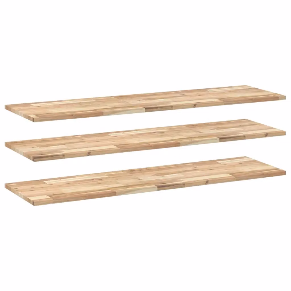 Berkfield Home Set of 3 Floating Shelves in Brown Untreated Solid Acacia Wood, W/D/H: 160 x 40 x 2 cm