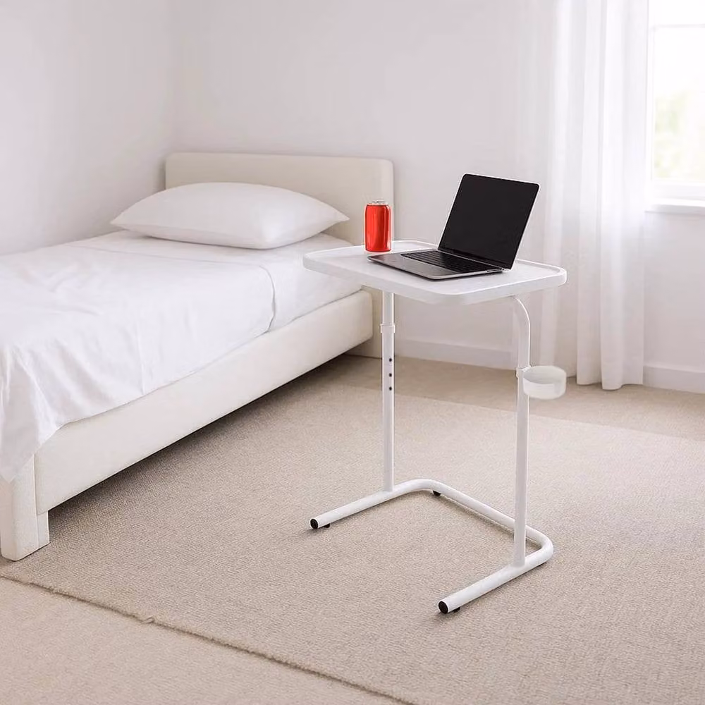 PAWNORA Foldable Metal Console Table in White with Height-Adjustable Rectangular Top – 3