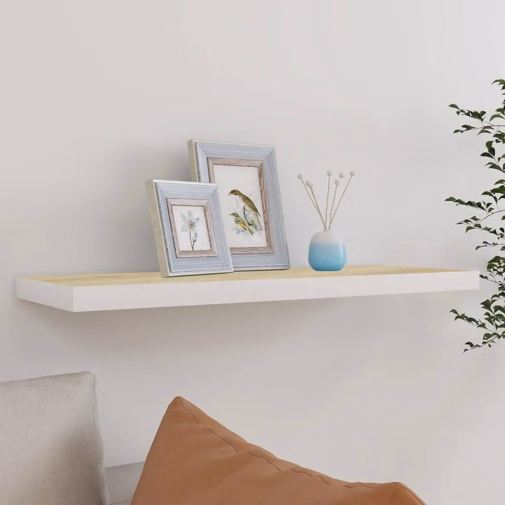 Berkfield Home Durable Floating Wall Shelf in Oak and White, W/D/H: 80 x 23.5 x 3.8 cm – 2