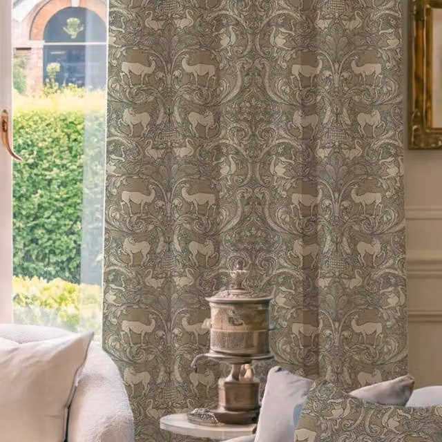 HOUSE Llewelyn-Bowen Menagerie Artois Made To Measure Blackout Cotton Curtains in Fawn/Beige
