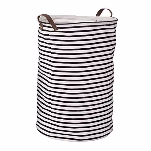Premier Housewares Stripe Cotton Fabric Laundry Bag with Handles, Black and White, W: 38.0 cm, D: 48.0 cm, H: 38.0 cm