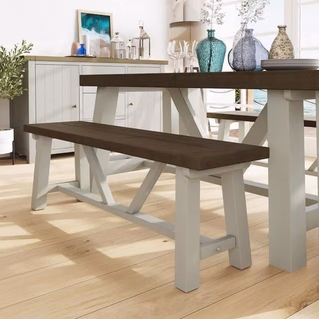 FWStyle Set of 2 Reclaimed Solid Pine Dining Benches in Brown, W: 140 cm